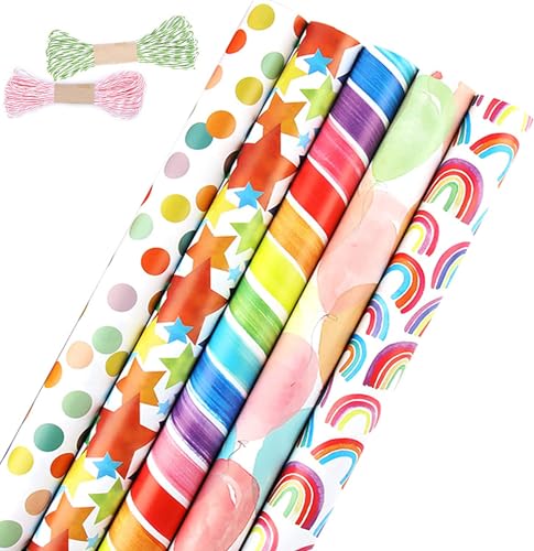 Wrapping Paper Rolls 5 Rolls 43cm x 3M Gift Wrapping Paper Birthday Wrapping Paper Roll Striped Dot Gold Wrapping Paper Suitable for Birthday Eid Party Wedding Baby Shower Festive Decorations.
