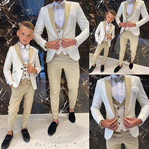 Kids Tuxedo Suits For Boys Jacquard 3 Piece Slim Fit Dress Clothes Wedding Dinner Blazer Vest Pants Champagne #TOP1