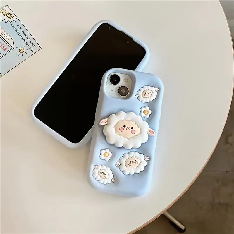 Image of COVERLY for iPhone 14 Plus 3D Cartoon Sheep Flock Case,Full Protective Funda Cotton Candy Cloud Pop Back Case with Holder Cute Soft Silicone Fashion Aesthetic Cover for Apple iPhone 14 Plus