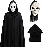 Fantasia Caveira Assustadora Halloween Máscara + Capa Preta