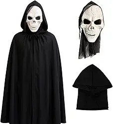 Fantasia Caveira Assustadora Halloween Máscara + Capa Preta