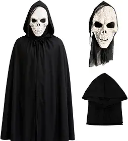 Fantasia Caveira Assustadora Halloween Máscara + Capa Preta