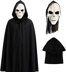 Fantasia Caveira Assustadora Halloween Máscara + Capa Preta