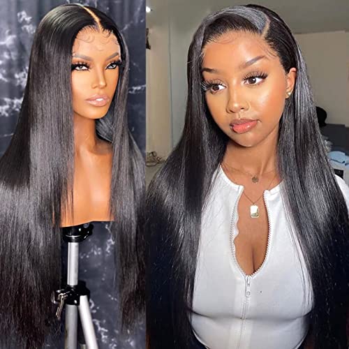 Aamzic Human Hair Lace Front Wigs 14inch Straight Human Hair Wigs For Black Women Straight 4x4 Lace Closure Wigs Straight Hair Wigs with Baby Hair Natural Black