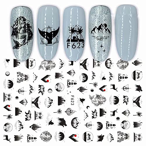5 Sheets Black White Nail Art Stickers Decals Geometric Nail Stickers 3D Self-Adhesive Geometry Line Heart Animal Woman Face Leaf Design Nail Decals For Acrylic Nail Supplies Diy Nail Decoration Kit #TOP3