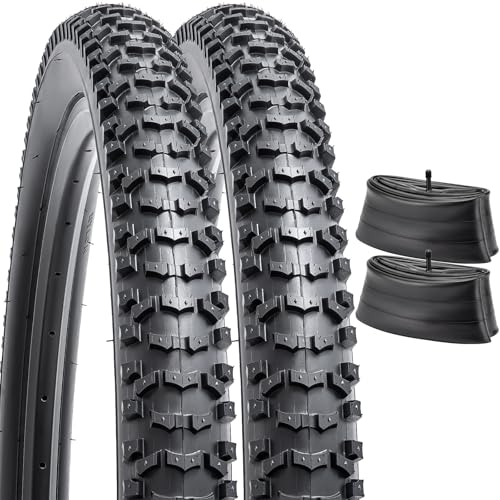 YunSCM 2本セット,26 2.50 タイヤ,26x2.50 64-559 自転車タイヤ + 26x2.5/3.0 チューブ 肉厚 米式バルブ32mm,適用 26インチ 2.50 クロスバイクタイヤ、マウンテンバイク,Y-145