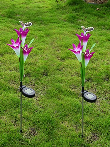 3 linternas solares de lirio con un césped de mariposa Luz de flor de energía solar Lily + linterna artificial de mariposa Luz de césped impermeable al aire libre Jardín decorativo