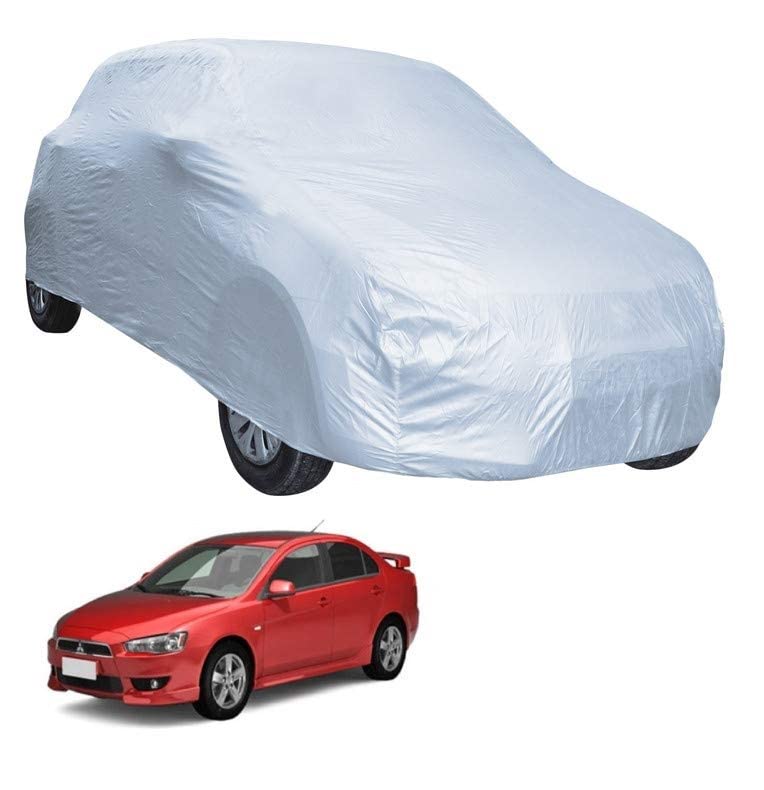 Image of Auto Hub Car Cover Compatible with Mitsubishi Lancer with Mirror Pocket, Water Resistant, Triple Stitched, Lancer Car Cover- Plain Silver