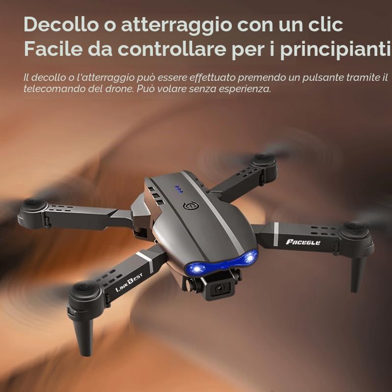 E99 Nova Drone con Telecomando a Schermo 2.4",Doppia Fotocamera SD Regolabile a 90°,Posizionamento Ottico,Fotografia a Gestuale - Drone Pieghevole per Adulti e Principianti con Autonom (orange)