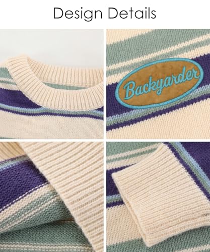 Striped Sweater for Women Vintage Unisex Y2k Oversized Sweaters Crewneck Long Sleeve Pullover4