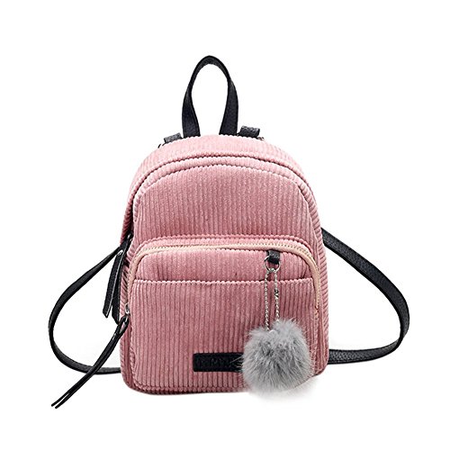 Ahomi Kleiner Mini-Mädchen Winter Samt Rucksack Frauen Pelz Ball Schule Schultertasche, Pink - rose - Größe: Small