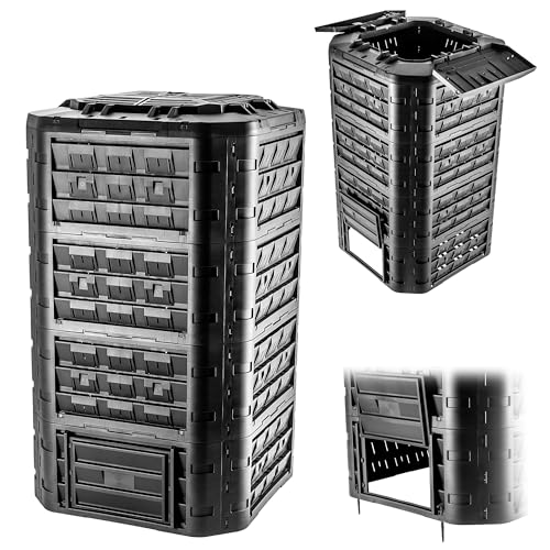 KADAX Composteur modulaire pour déchets de jardin, poubelle à compost avec ventilation et irrigation, 1250 L (noir)