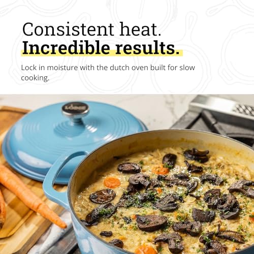 Lodge Essential Enamel Cast Iron Dutch Oven, 6 Quart, Cornflower Blue | Ideal for Bread Baking, Braising, Marinating & Slow Cooking, Features Moisture-Sealing Lid & Dual Handles - image 3
