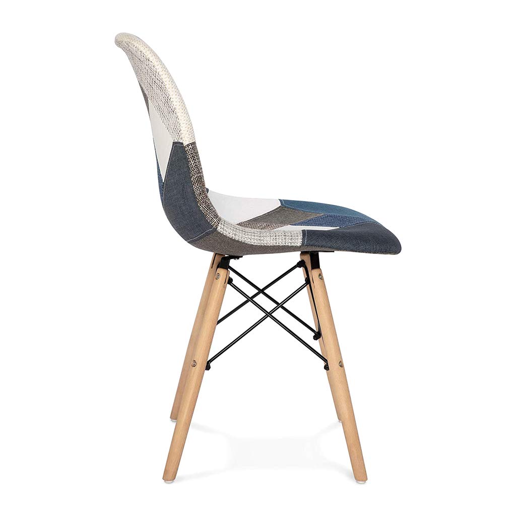 Urbancart Modern Patchwork Dining Chairs | Heavy-Duty Build | Stylish & Comfortable Upholstered Seating for Home, Café, Restaurant & Hotel | Blue (Set of 2) 4