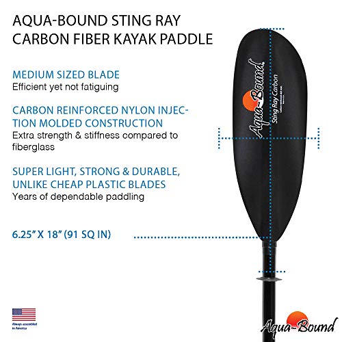 Aqua Bound Sting Ray Carbon 2-Piece Kayak Paddle, Black Cr Blade/Posi-Lok Carbon Shaft, 230 Cm #TOP2