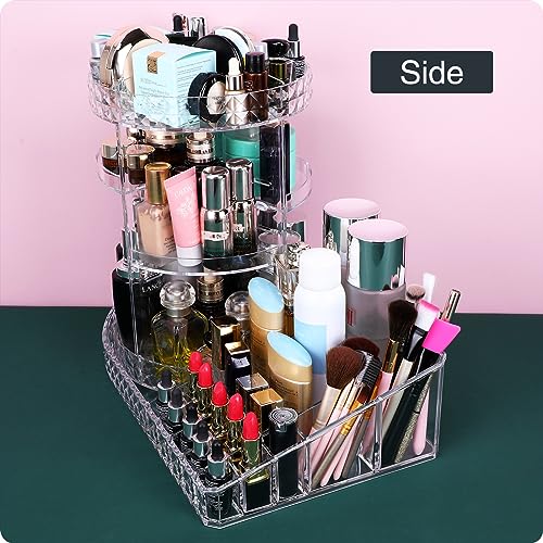 Image of MOSIKER 360 Rotating Skincare Organizer,Large Clear Acrylic Tiered Adjustable Perfume Tray Cosmetic Holder for Bathroom