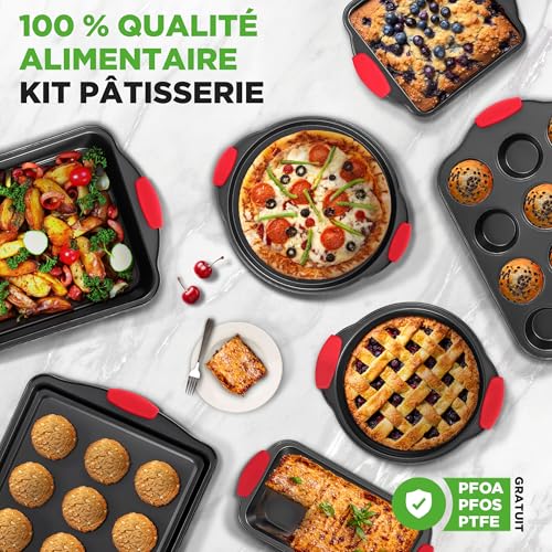 NutriChef Moules à Pâtisserie - Set de 8 Plateaux de Cuisson Antiadhésif en Acier au Carbone - Plateaux Empilables - Inclut Plaques à Biscuits, Moule à Cake, Pizza, Muffins et Gâteau - Noir – vue 5