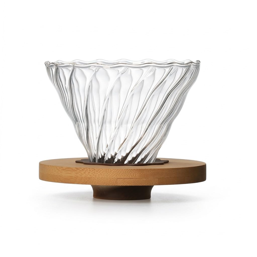 Supvox® High Borosilicate Glass Coffee Dripper for 1-2 Cups, Natural Bamboo Base, Heat Resistant Pour Over Coffee Maker Cone Brewer with Spiral Rib & Silicone Anti Slip Ring-image-4