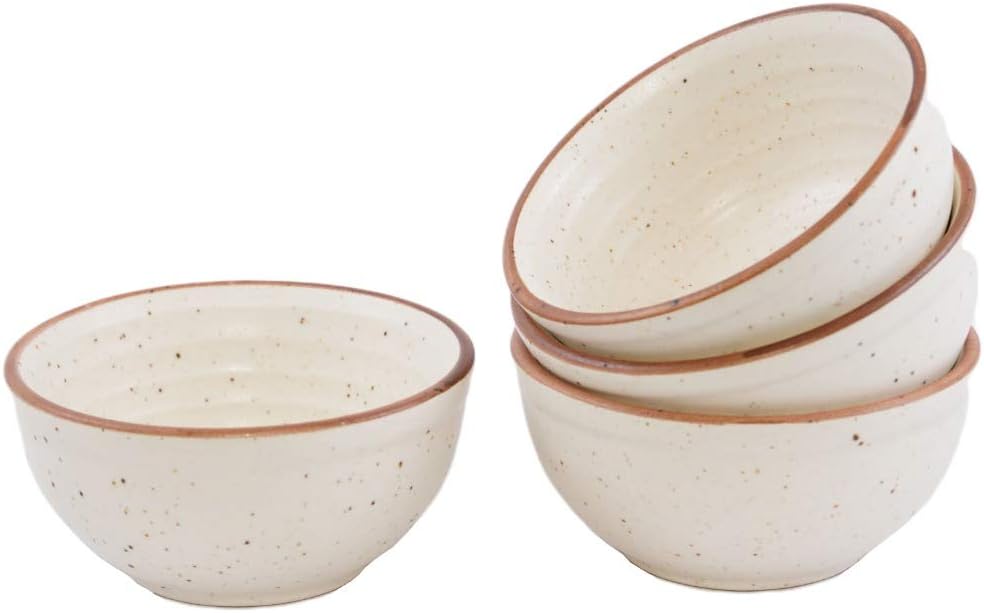 Freakway Hand-Painted Matte Finish Off White Ceramic Bowl Set of 4 (200ml) | Small Serving Soup Bowls, Cereal Bowl, Pasta Bowls | Dishwasher & Microwave Safe - Off White