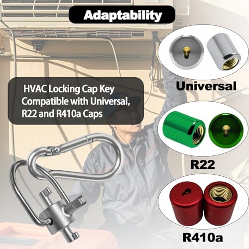 Image of HVAC Locking Cap Key, Locking Cap Tools for 410A & R22 Refrigerant Safety Caps, HVAC 3-in-1 Key for Vacuum Caps, Tamper-Resistant (3 Bits)