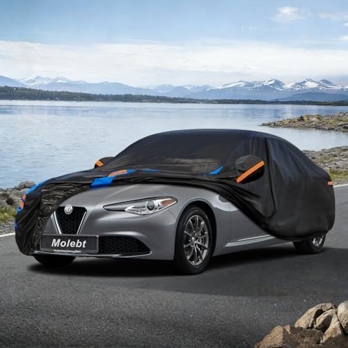 Image of Custom Fit Car Cover for Alfa Romeo Giulia (2016-2026), Upgraded Waterproof All Weather Outdoor Auto Cover with Driver Door Zipper & Mirror Pockets, UV /Snow /Dust Protection