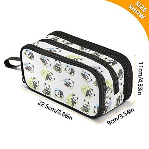 Image of ZAZYXTJ Cute Panda Large Capacity Pencil Case 3 Compartment Pen Pouch Storage Canvas Makeup Bag for School Office Teen Girl Boy Men Women
