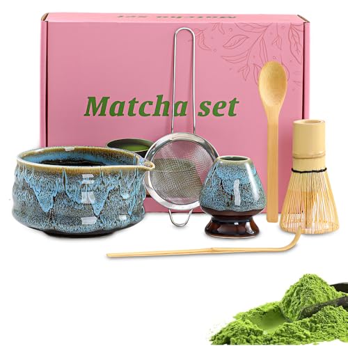 Afenau Matcha-Set, 6 Pcs Matcha Set mit Schale, Matcha-Rührer und Ständer, Matcha Löffel, Teelöffel und Edelstahlfilter,...