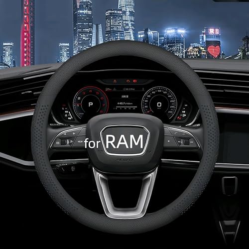 Yangday Leather Steering Wheel Cover for Dodge Ram 1500 2500 3500 15.5-16 inches Car Steering Wheel Cover with Non-Slip Breathable (Black)