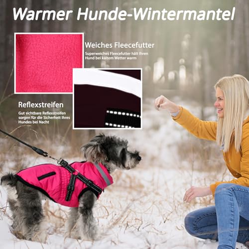 Savlot Hundemantel mit Geschirr wasserdichte Hundejacke, Gepolsterte Hundeweste Reflektierende Hundekleidung mit Reißverschluss