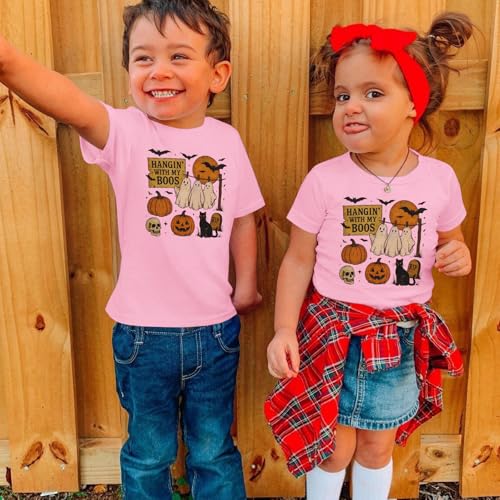 Toddler Baby Girls Boys Halloween T Shirt Retro Ghost Pumpkin Graphic Shirt Hanging with My Boos Tee Spooky Vibes Top4