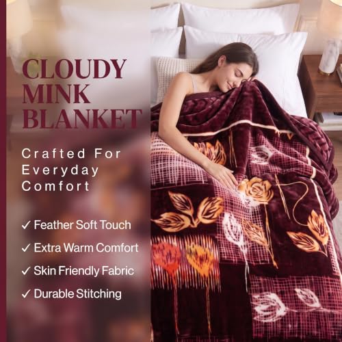 Image of VAS COLLECTIONS 280 GSM Micromink Blanket, 4.5 Kg Premium Soft Warm Cozy Blanket, Plush Floral Printed Blanket for Double Bed, Ultra Soft Comfortable Bedding, 86 x 90 Inches(218 x 229cm) - Crimson Red