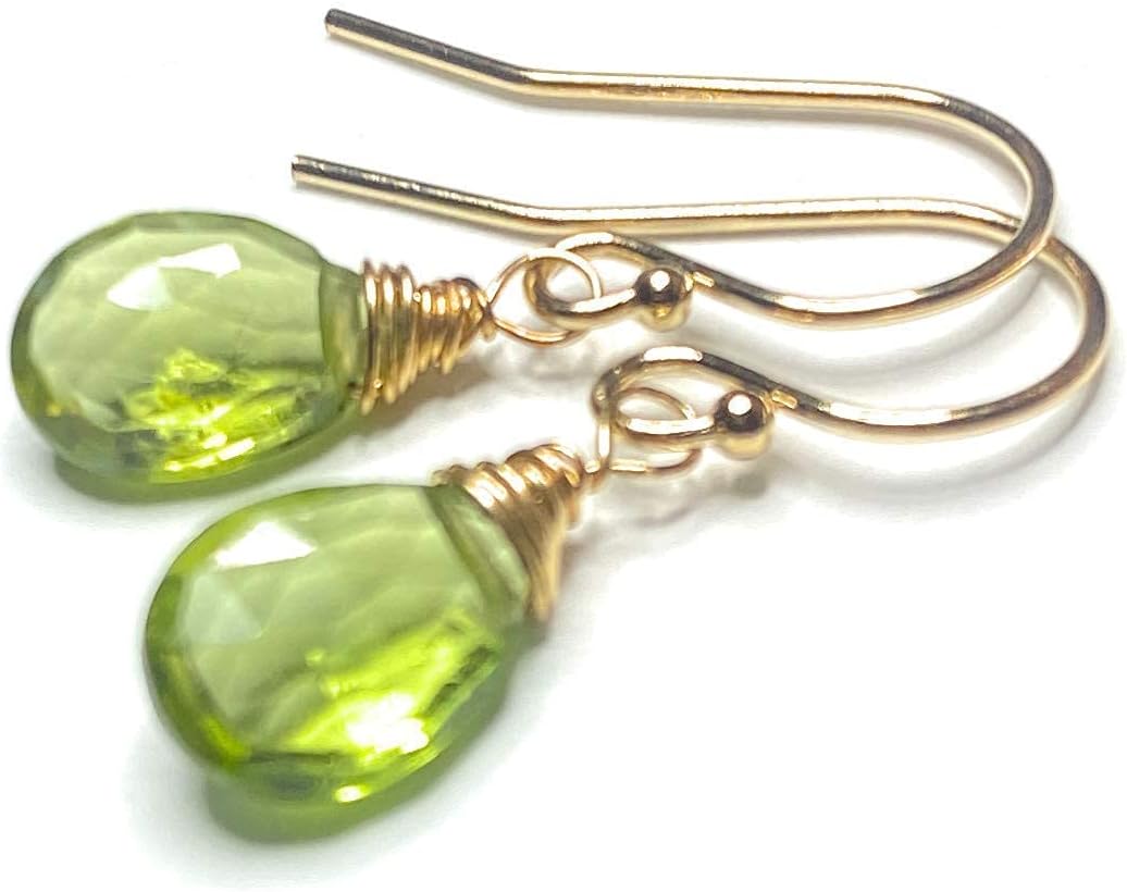 14k Gold fill Green Peridot earrings, August birthday, petite drops, gemstone jewelry
