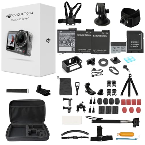 Image of DJI Osmo Action 4 Standard Combo with 58 Piece Accessory Kit + 2 Extra Batteries + 64GB Card, 4K /120fps Waterproof Action Camera with a 1 /1.3-Inch Sensor, Long-Lasting 160 Mins, Outdoor Camera