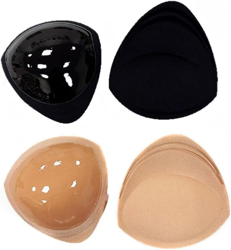 Sticky Silicone Bra Inserts Pads Breast Enhancer Triangle Invisible Breathable Push Up Bra Inserts Padding for Swimsuit and Bikini - 2 Pairs - Clear and Skin Color
