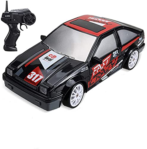 XSHION RC Drift Car, 124 2.4G Remote Control Car, 4WD 15KMH High Speed Electric Race Car Toy with LED Light, Battery and Drift Tires, Black+ Red Graffiti, E366Y10678OJCT