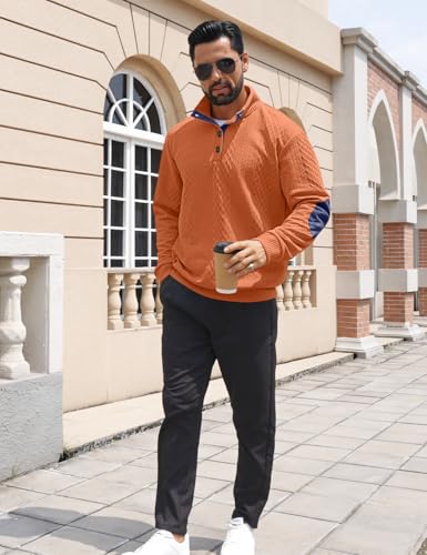 Image of Men's Casual Sweatshirt Pullover Sweater Casual Long Sleeve Stand Collar Quarter Button Sweaters