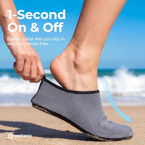 Image of SEEKWAY Water Shoes Quick-Dry Aqua Socks Barefoot Slip-on for Beach Pool Swim River Yoga Lake Surf Women Men Black SK001