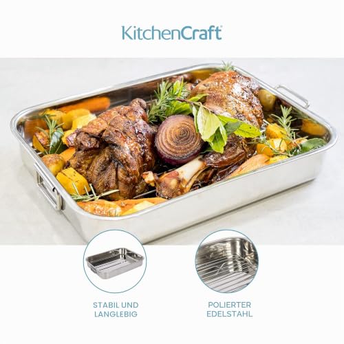 KitchenCraft Bratblech mit Gestell, Edelstahl-Bratblech, groß, 43 x 31 cm, Silber – Ansicht 5
