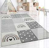 the carpet Monde Kids Moderner Weicher Kinderteppich, Weicher Flor, Pflegeleicht, Farbecht, Lebendige Farben, Regenbogen Muster, Grau, 120 x 170 cm