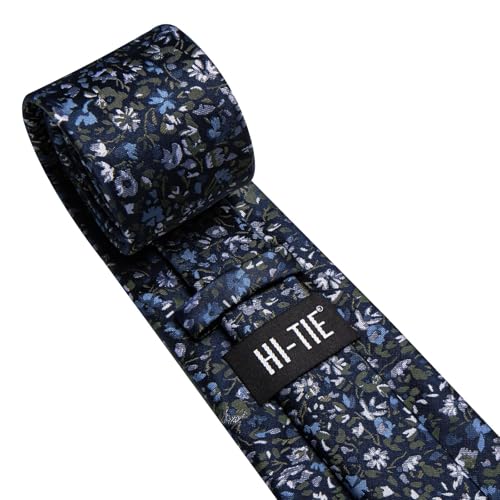 Image of Hi-Tie 70 inches Ties for Men Silk Extra Long Necktie and Pocket Square Cufflinks Set Men Big and Tall Tie Business