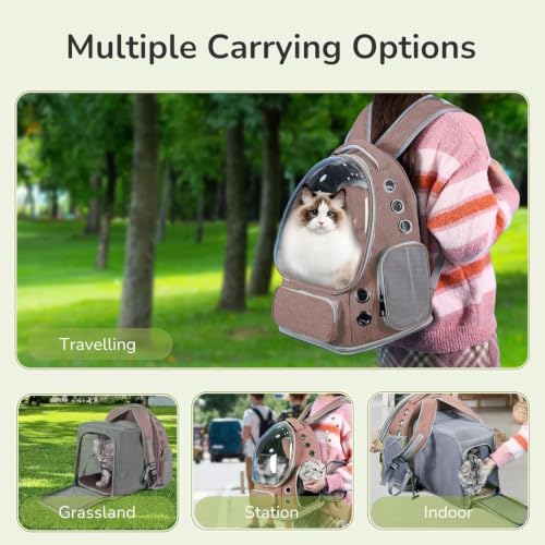 Image of Large Cat Backpack Carrier Expandable Pet Carrier Backpack for Small Medium Cats Fit Up to 18 Lbs, Foldable Puppy Backpack Carrier for Travel, Hiking, Expandable-Brown