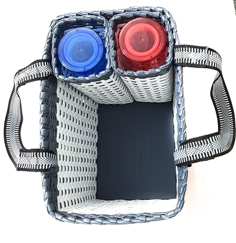 Image of Paperus, White & Grey, Large, Lunch Bag with 2 Water Bottle Holders, Picnic Basket, Travel Bag, Eco-Friendly, Handmade, of Paper Ropes, Length 14 inch, Height 11 inch & 7 Inch Broad Base