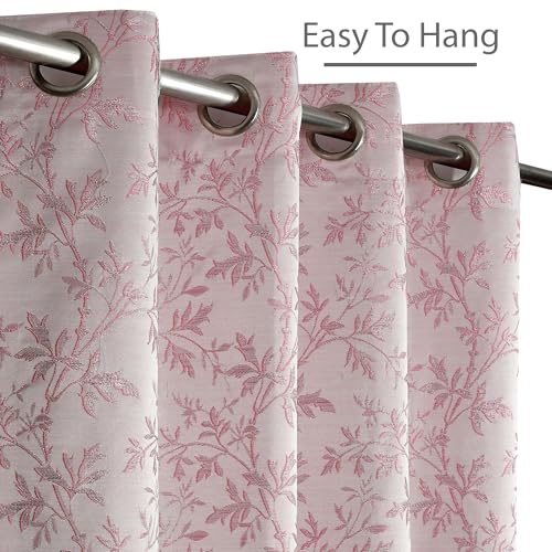 Image of FRESH FROM LOOM Heavy Jari Jacquard Premium Luxury Stylish Curtain 12 Feet Long Door for Living Room | Semi Blackout | Floral | Fade Resistant Parda (12ft, Pink, 2pc)