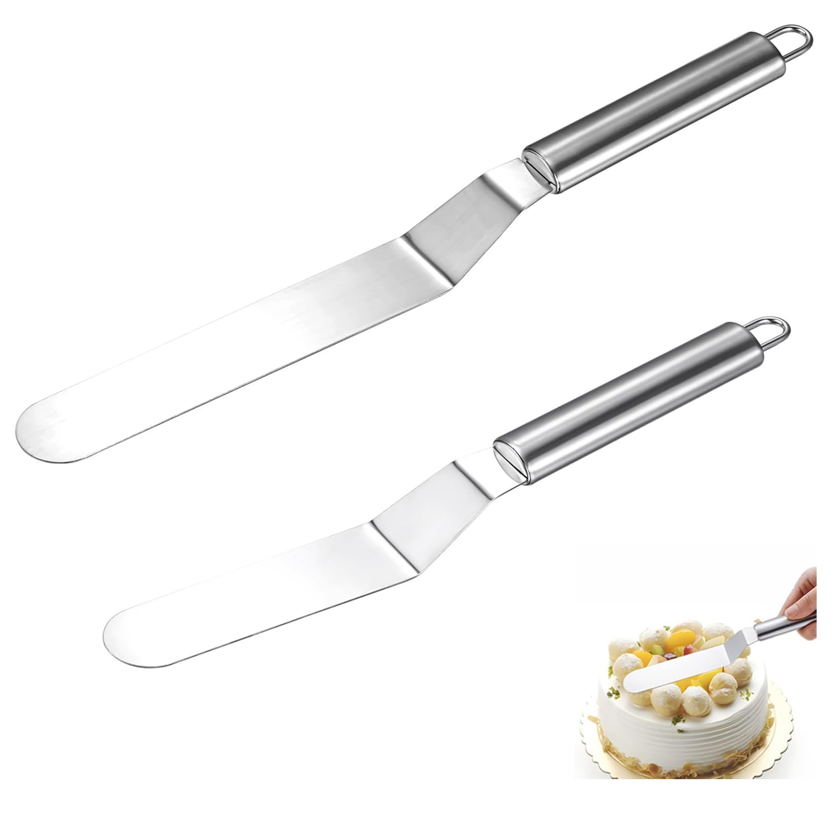 Yuannee Icing Spatula,2 Pcs Palette Knifes 6 8 Inch Offset Icing Spatulas Pallet Knifes Stainless Steel Cake Spatula Metal Pastry Knife for Baking Cake Decorating Kitchen Spatulas for Spreading
