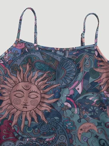 Image of Milumia Women's Summer Mini Dress 90s Boho A Line Mesh Short Dresses | Spaghetti Strap,Sleeveless,Vintage,Paisley Print,Festival Outfits,Cowgirl,Y2k,Goth,