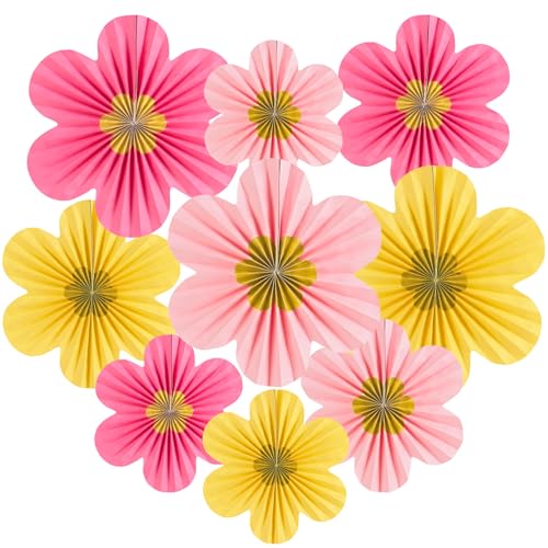 Image of SUNBEAUTY Paper Flowers Decorations for Wall Gold Flower Party Decorations Hanging Fans Floral Backdrop Decor Mothers Day Birthday Wedding Baby Shower Decoration Wall Set of 9