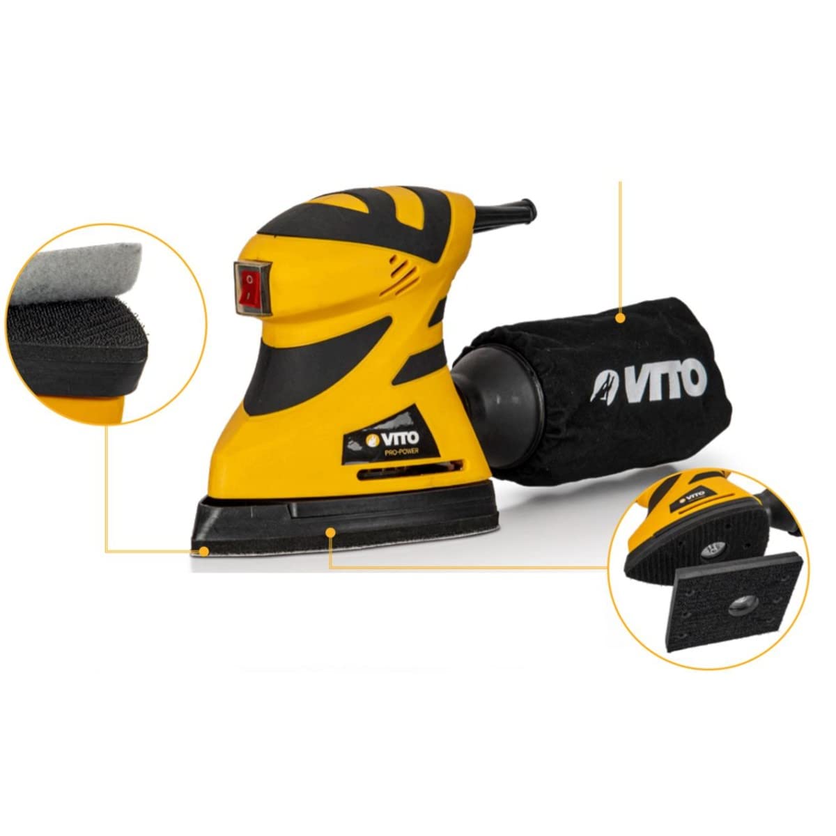 VITO – Lijadora 2 en 1 kit multibases triángulo y cuadrado colector de polvo + abrasivos