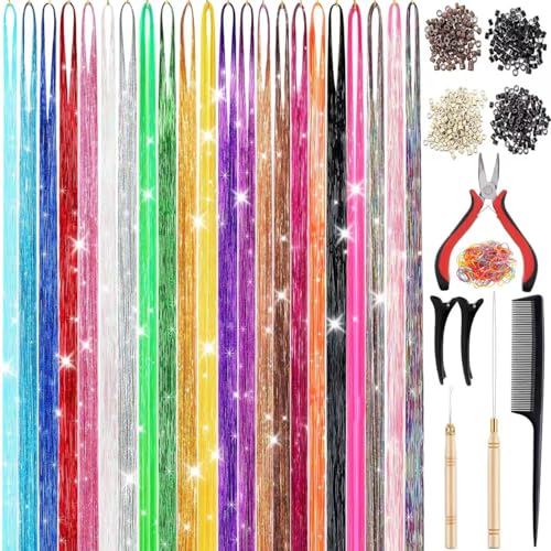 CHENZI 22 Colors 7700 Strands Hair Tinsel Kit, 48 Inch Glitter Tinsel...