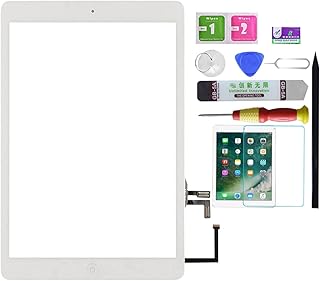 for White iPad 5 air 2013 9.7 inch （A1474, A1475,A1484） Touch Screen Digitizer Assembly Replacement with Home Button, Camera Bracket, Pre-Installed Adhesive, Tool Repair Kit