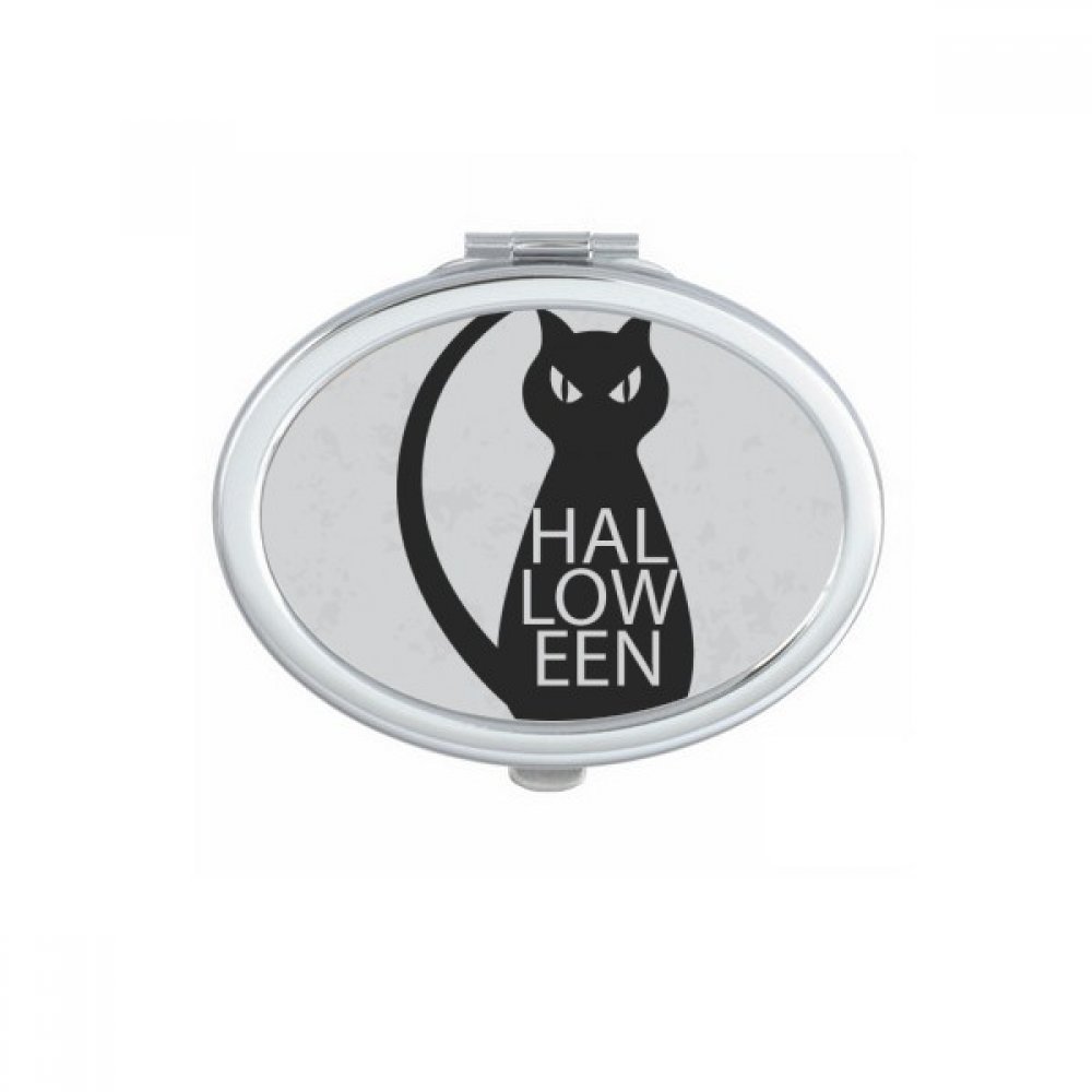 Miroir compact portable Halloween chat noir petit miroir de main ovale